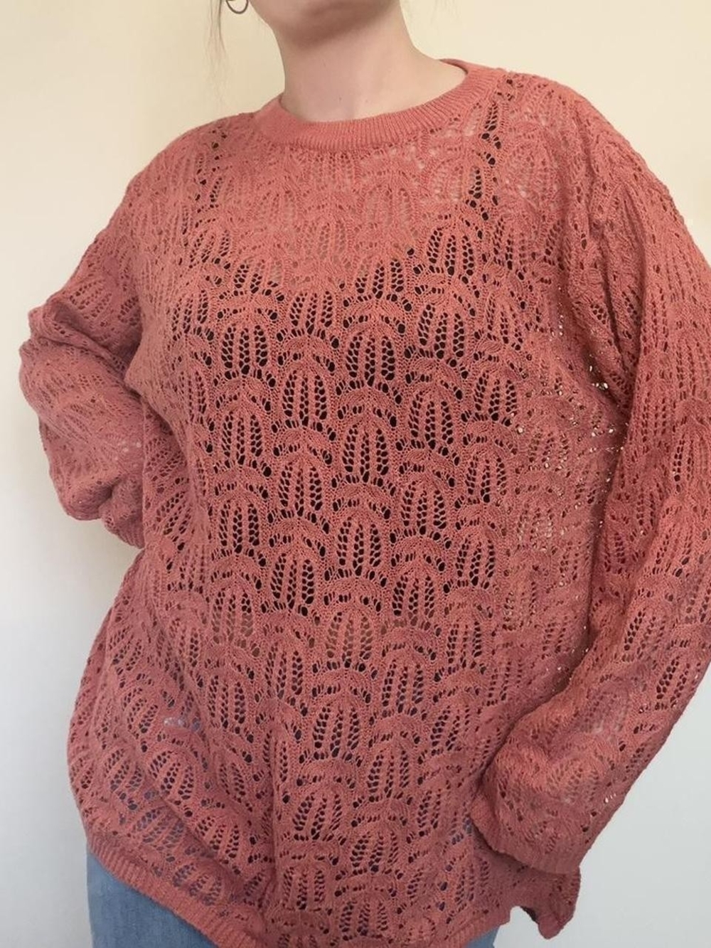 Vintage boho crochet orange top Size Large Summer Festival Open Knit Oversized